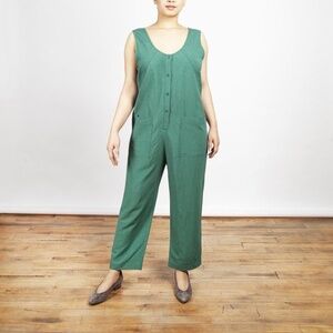 Eve Gravel Saint Germain Green Linen Blend Jumpsuit Sz S Ankle Minimalist Casual